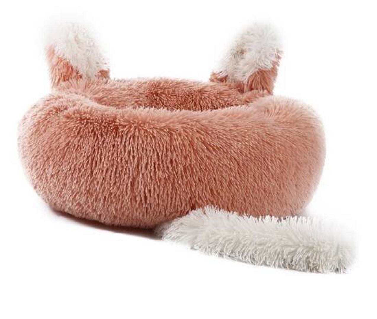 Ultra-Soft Plush Pet Bed with Ears & Tail – Cozy Calming Bed for Cats & Small Dogs (Non-Slip & Washable)