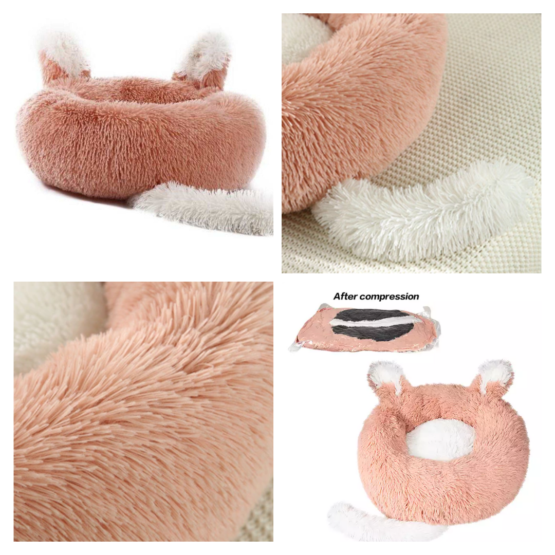 Ultra-Soft Plush Pet Bed with Ears & Tail – Cozy Calming Bed for Cats & Small Dogs (Non-Slip & Washable)